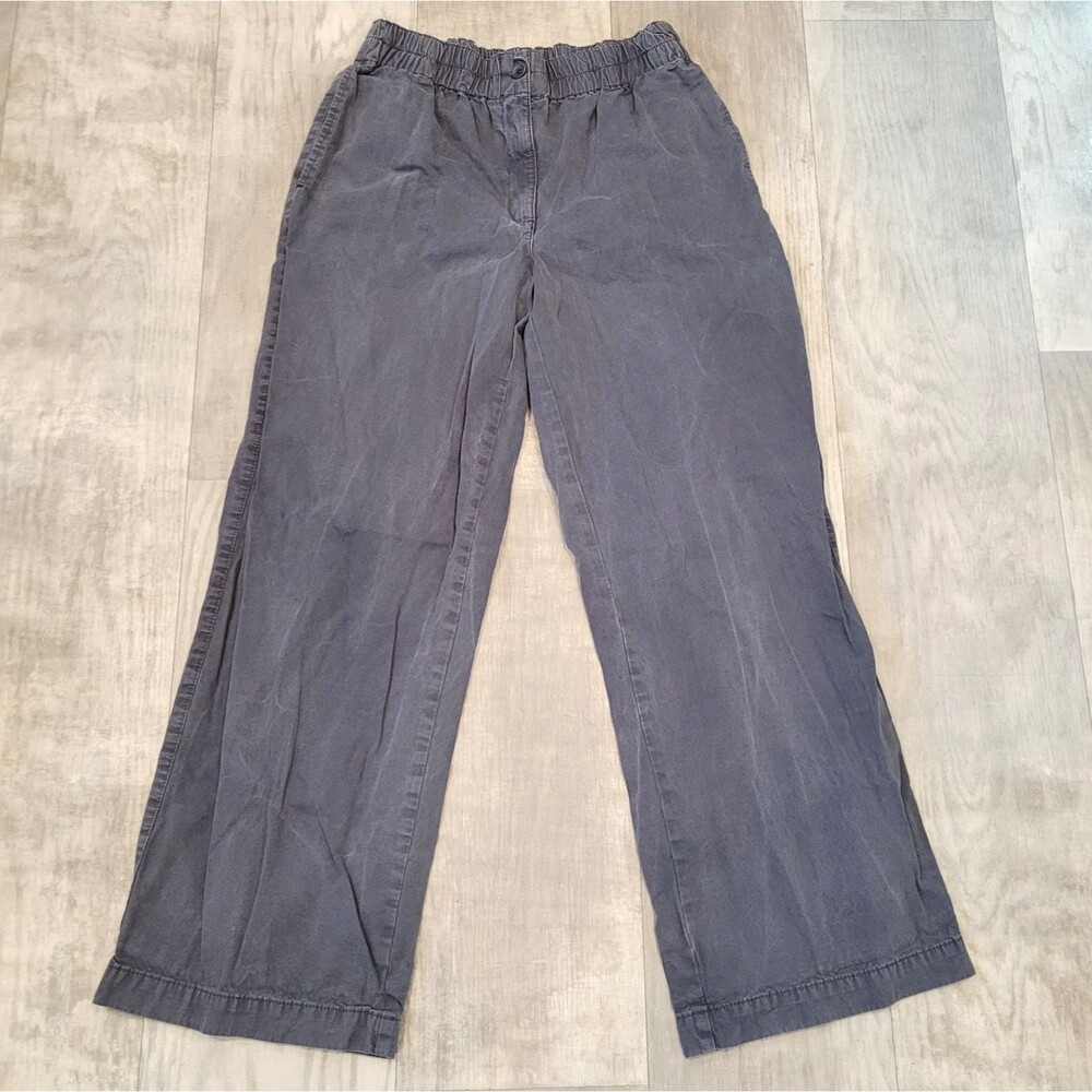 Topshop Wide Leg Cotton Pants Womens 8 Gray Elastic Waist Pockets Turkey NWOT